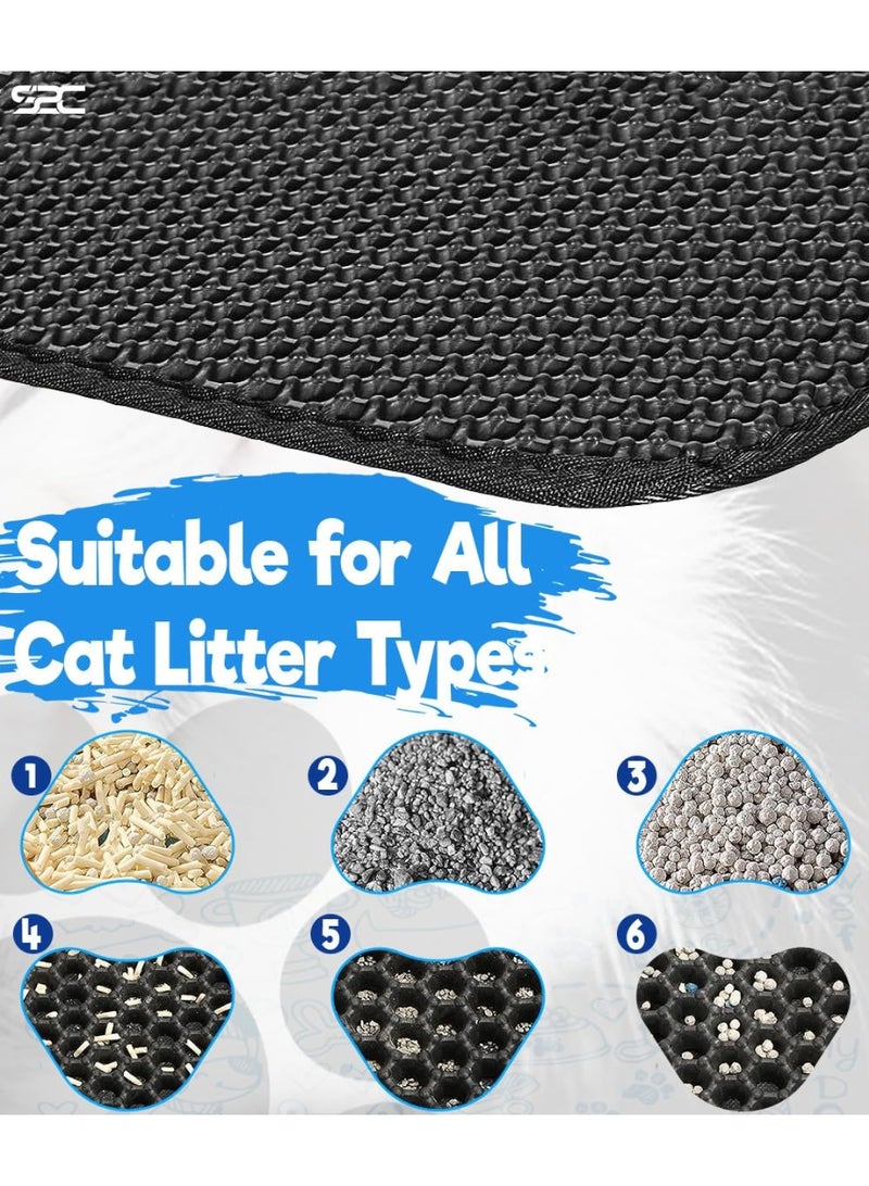 سجادة صندوق فضلات القطط، 16×20 بوصة سجادة لاحتجاز فضلات القطط لصندوق رمل القطط، تصميم خلية نحل مزدوج الطبقات، سجادة فضلات مقاومة للماء، فراش حيوان أليف قابل للغسيل، أسود - Image 5