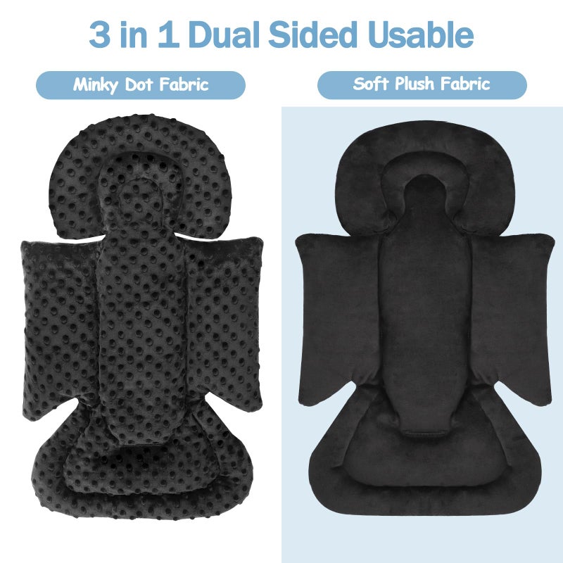 Jundetye Infant Car Seat Insert Boy Girl, 3 in 1 Newborn Carseat Insert with Strap Pads, Car Seat Head Support for Baby Strollers, Swings, and Bouncers, Comfortable and Machine Washable, Black - Image 2