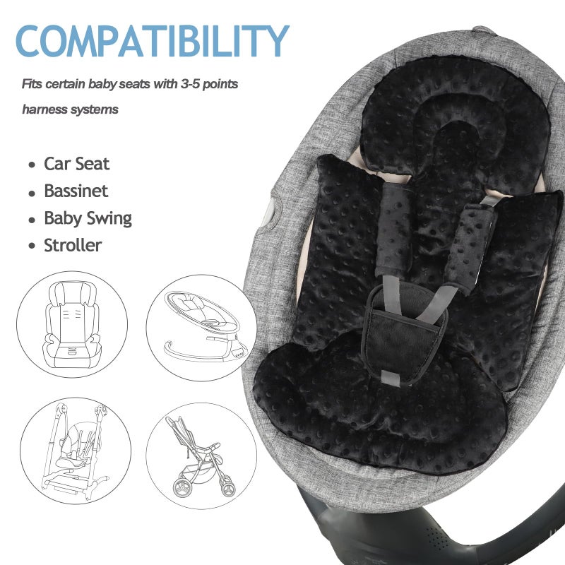Jundetye Infant Car Seat Insert Boy Girl, 3 in 1 Newborn Carseat Insert with Strap Pads, Car Seat Head Support for Baby Strollers, Swings, and Bouncers, Comfortable and Machine Washable, Black - Image 5