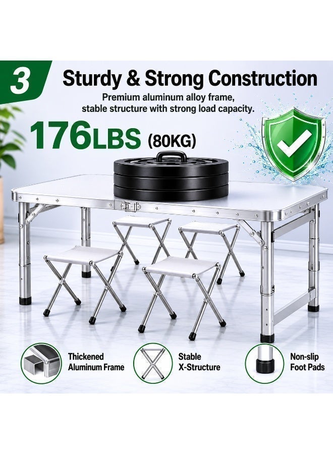 EXCLIFE Height-adjustable outdoor folding table, suitable for home use, outdoor use, small apartments, night market stalls, simple and portable living room, outdoor coffee table and chair combination. - Image 4