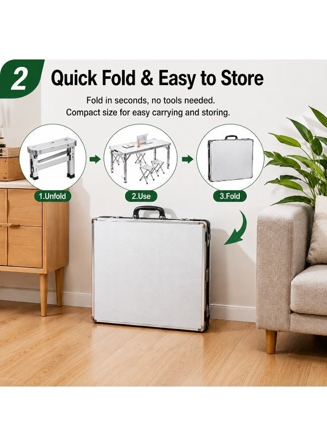 EXCLIFE Height-adjustable outdoor folding table, suitable for home use, outdoor use, small apartments, night market stalls, simple and portable living room, outdoor coffee table and chair combination. - Image 3
