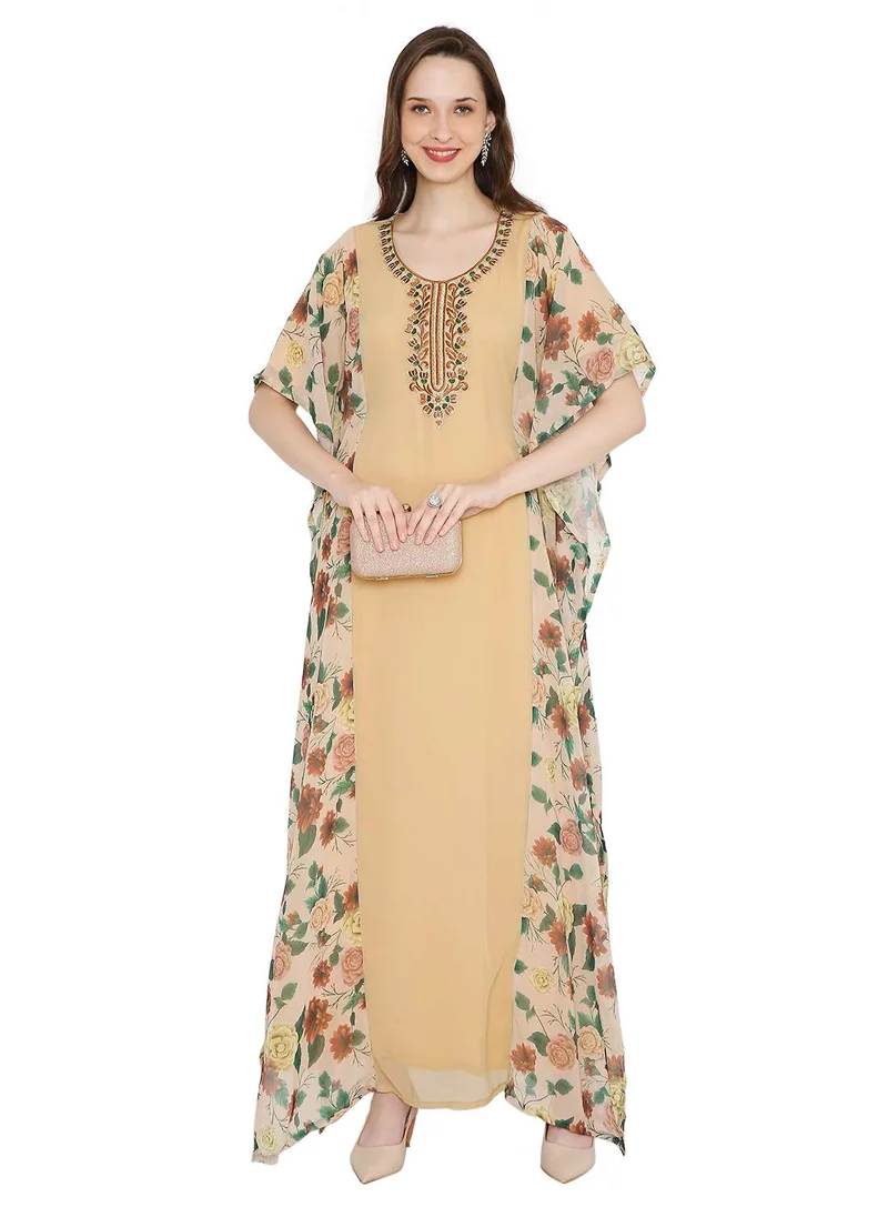 هانا آند سارا MULTICOLOUR PRINTED WITH EMBROIDERED SHORT SLEEVES ARABIC KAFTAN JALABIYA DRESSES