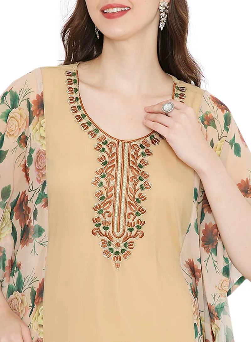 HANA & SARA MULTICOLOUR PRINTED WITH EMBROIDERED SHORT SLEEVES ARABIC KAFTAN JALABIYA DRESSES