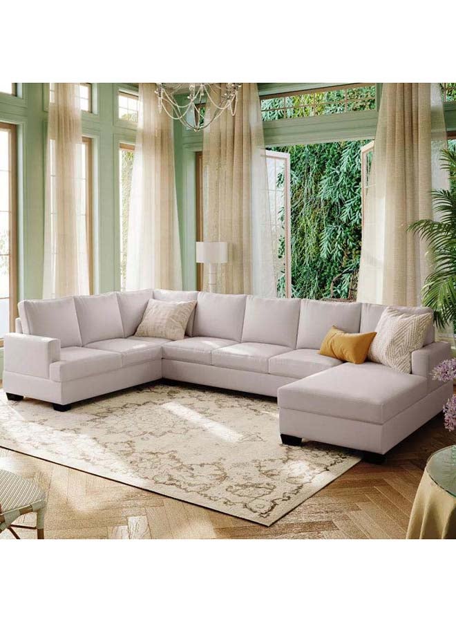 الهوم كنب كتان بيج على شكل حرف U من الهوم