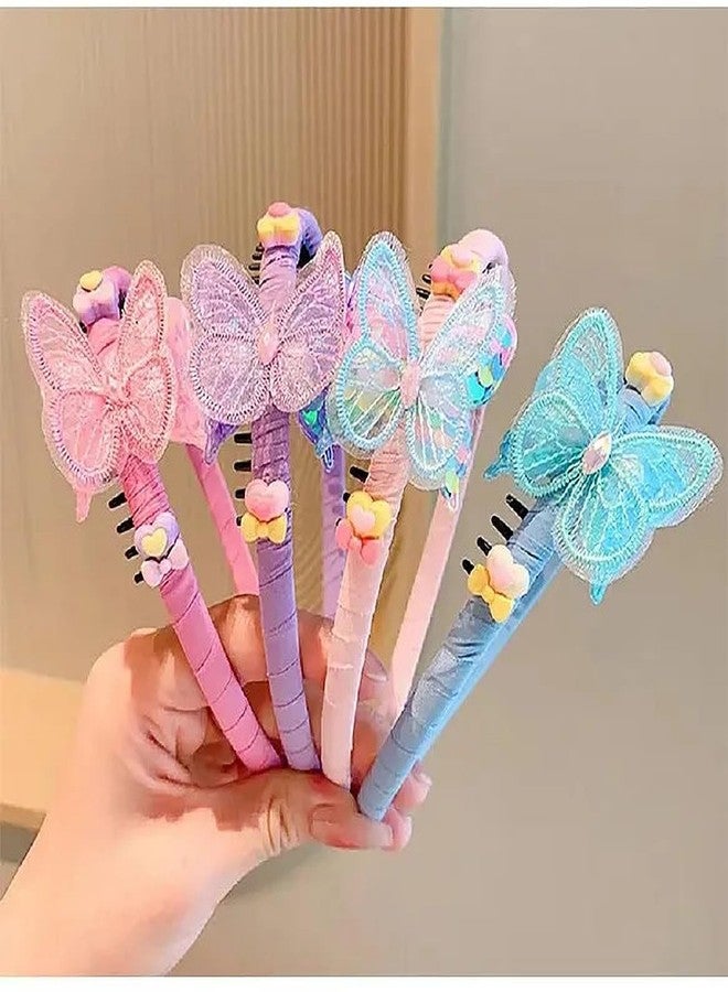 EvoNest Butterfly Hair Headbands with Decorative Bows, Pastel Pink Purple Blue, Girls Hair Accessories, Pack of 4 - Image 1