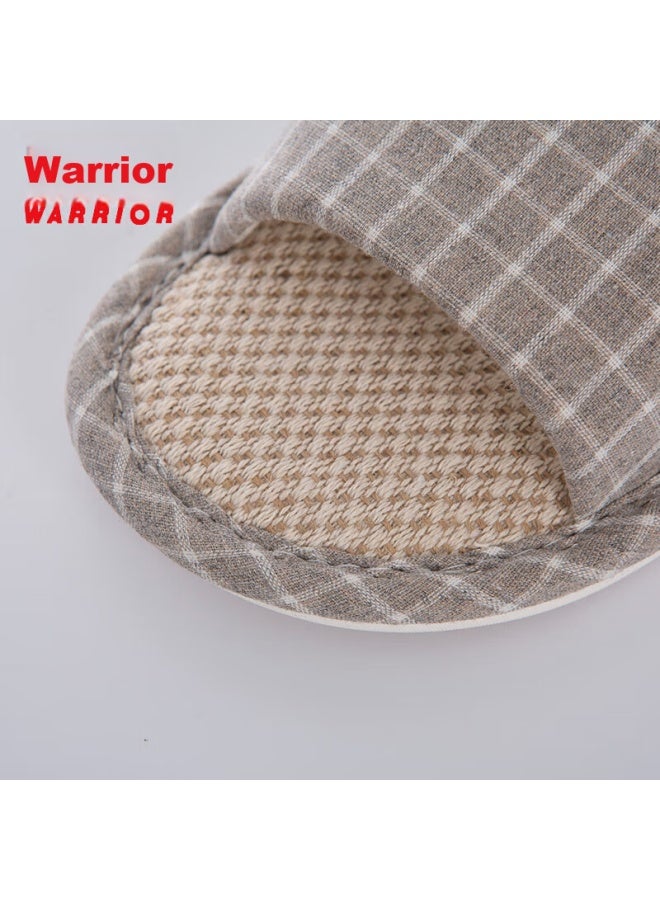 Pull Back خُفّ Warrior للرجال والنساء، صندل كتّان، خُفّ منزلي عائلي خفيف الوزن قابل للتنفس يمتص العرق، نعل سميك مقاوم للبلى، طراز شبكي كلاسيكي Hl1036، لون القهوة الفاتح، مقاس 38 إلى 39 - Image 2
