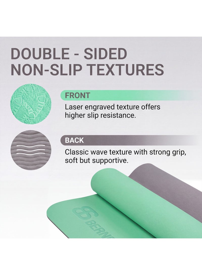 Bernessi 8MM Yoga Mat with Carrying Strap Anti-Slip for Home Workout Exercises Meditation Eco Friendly, Non Skid TPE, GREEN - Image 4