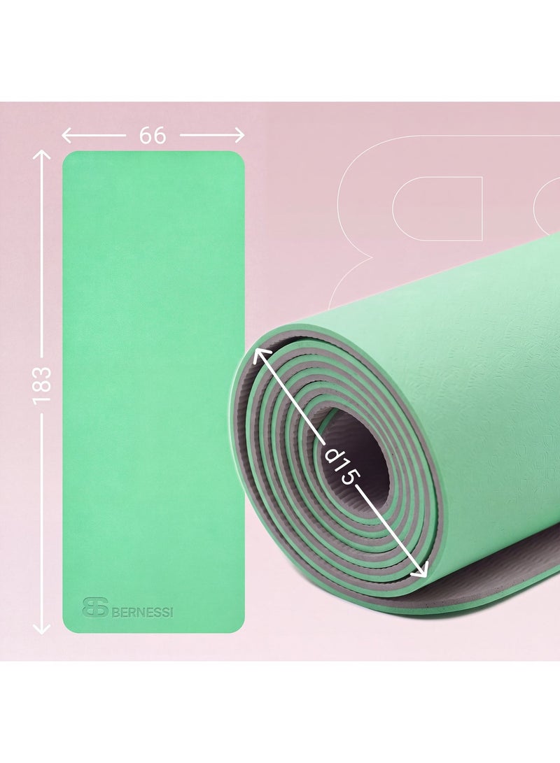 Bernessi 8MM Yoga Mat with Carrying Strap Anti-Slip for Home Workout Exercises Meditation Eco Friendly, Non Skid TPE, GREEN - Image 2
