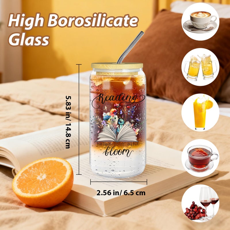 Kuabiz 6 Pcs Book Club Cups Gifts Set for Women Bulk Book Lovers Bookish Librarian Reader Party Glasses With Lids Straws 16 Oz Can Shape Coffee Mason Jars Thank You Appreciation - Image 3