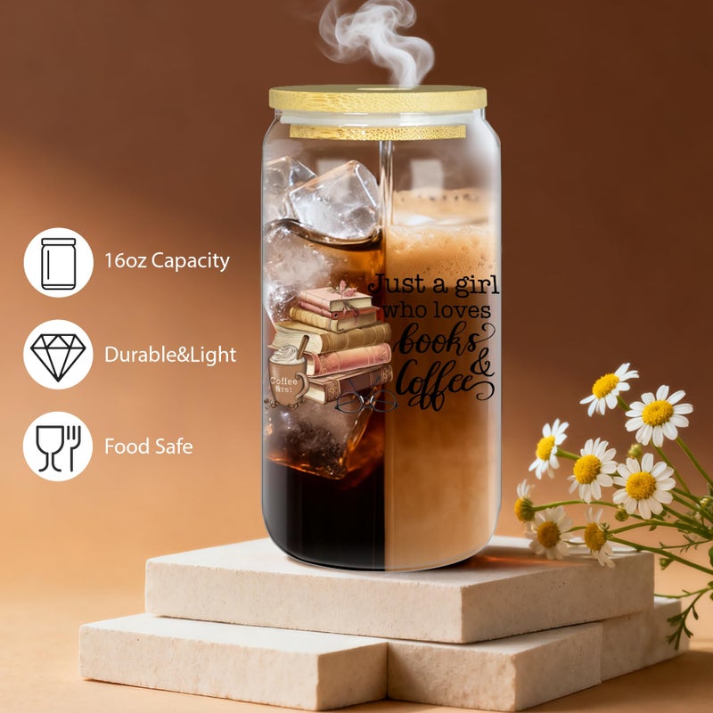 Kuabiz 6 Pcs Book Club Cups Gifts Set for Women Bulk Book Lovers Bookish Librarian Reader Party Glasses With Lids Straws 16 Oz Can Shape Coffee Mason Jars Thank You Appreciation - Image 4