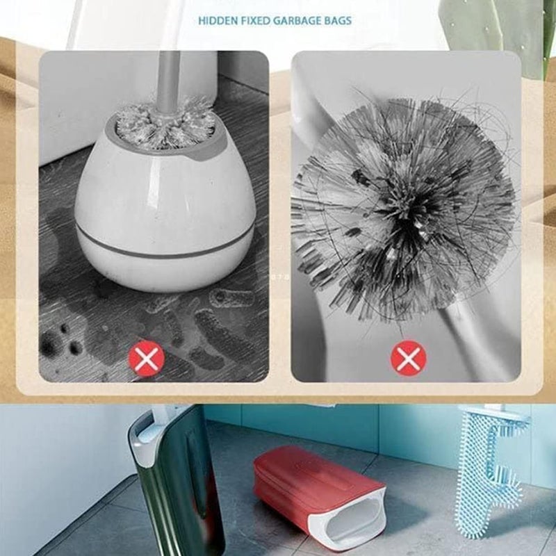 comfrt No Dead Corner Cactus Toilet Brush - Long Handle Silicone Toilet Brush with Holder - Flex No-Slip Toilet Bowl Cleaner Brush - F-Shaped for Clean Toilet (White) - Image 3