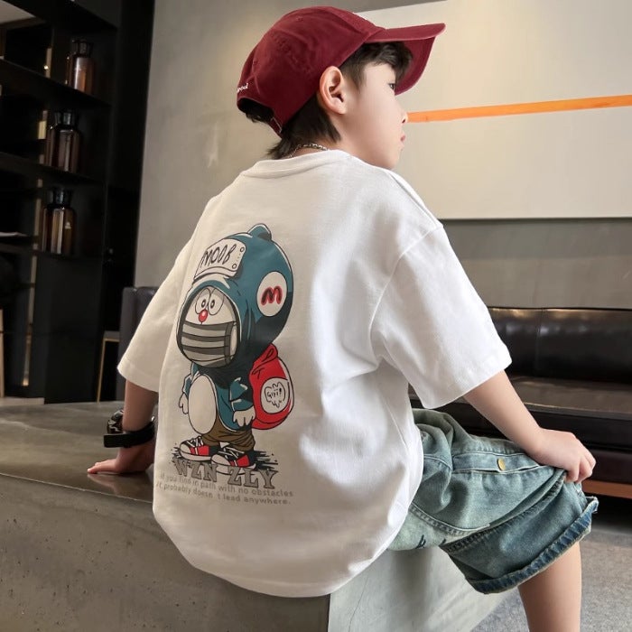Boys' Short-Sleeved T-Shirt Kidsren'S Summer Top 2026 New Korean Style Boys' Half-Sleeved Bear Cartoon Round Neck Clothes T - Image 1