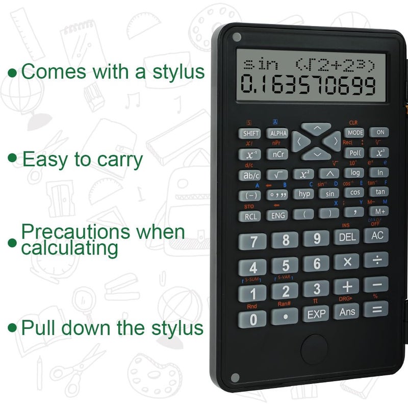 OFFCUP Scientific Calculator, Calculator with 6 Inch Erasable Writing Board, 240 Functions Foldable Office Calculators, for School, High School, Engineer, College (Black) - Image 5