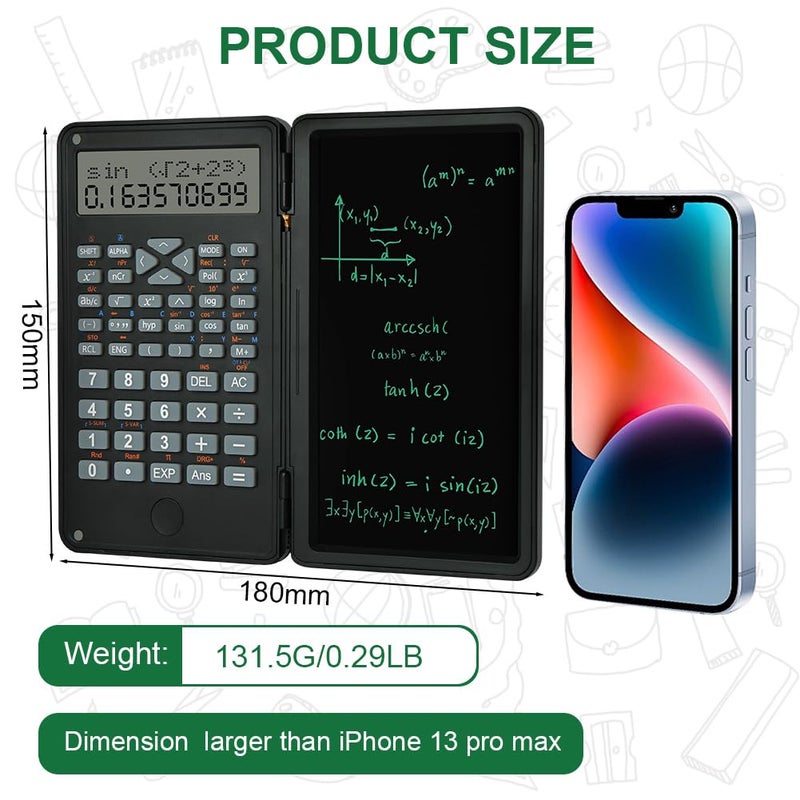 OFFCUP Scientific Calculator, Calculator with 6 Inch Erasable Writing Board, 240 Functions Foldable Office Calculators, for School, High School, Engineer, College (Black) - Image 3