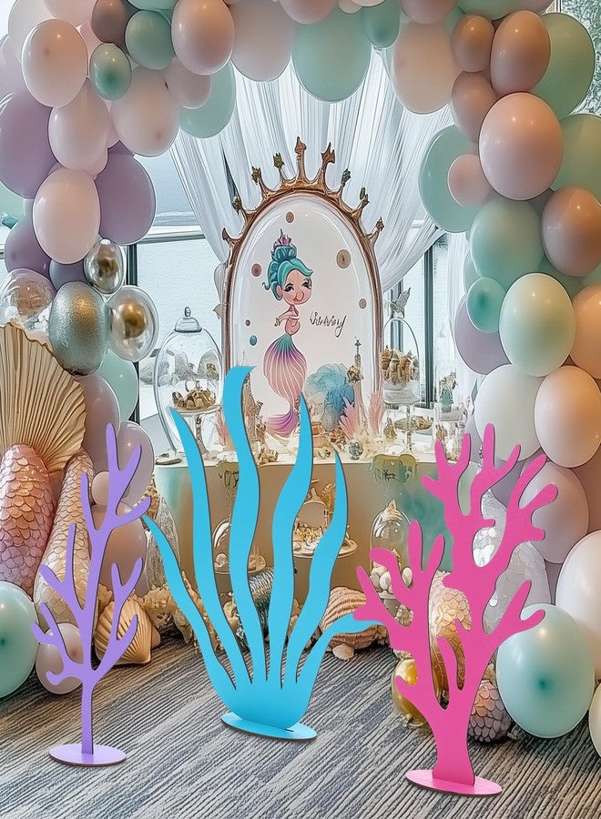 Amyhill 3 Pcs Large Under The Sea Corals Seaweed Wooden Decoration Mermaid Party Under The Sea Party Decorations for Ocean Theme Mermaid Birthday Decor Table Centerpiece - Image 1