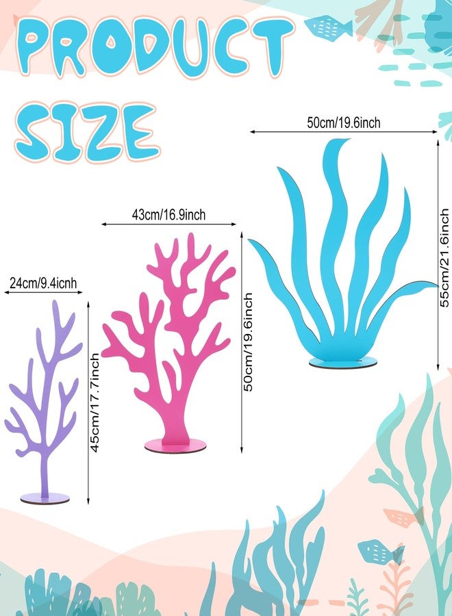 Amyhill 3 Pcs Large Under The Sea Corals Seaweed Wooden Decoration Mermaid Party Under The Sea Party Decorations for Ocean Theme Mermaid Birthday Decor Table Centerpiece - Image 2