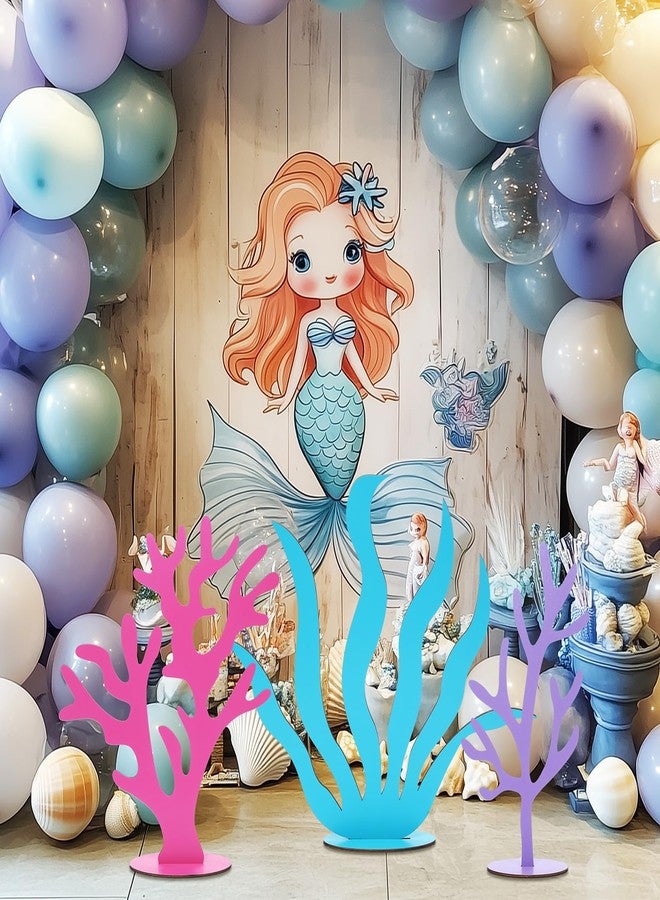 Amyhill 3 Pcs Large Under The Sea Corals Seaweed Wooden Decoration Mermaid Party Under The Sea Party Decorations for Ocean Theme Mermaid Birthday Decor Table Centerpiece - Image 5