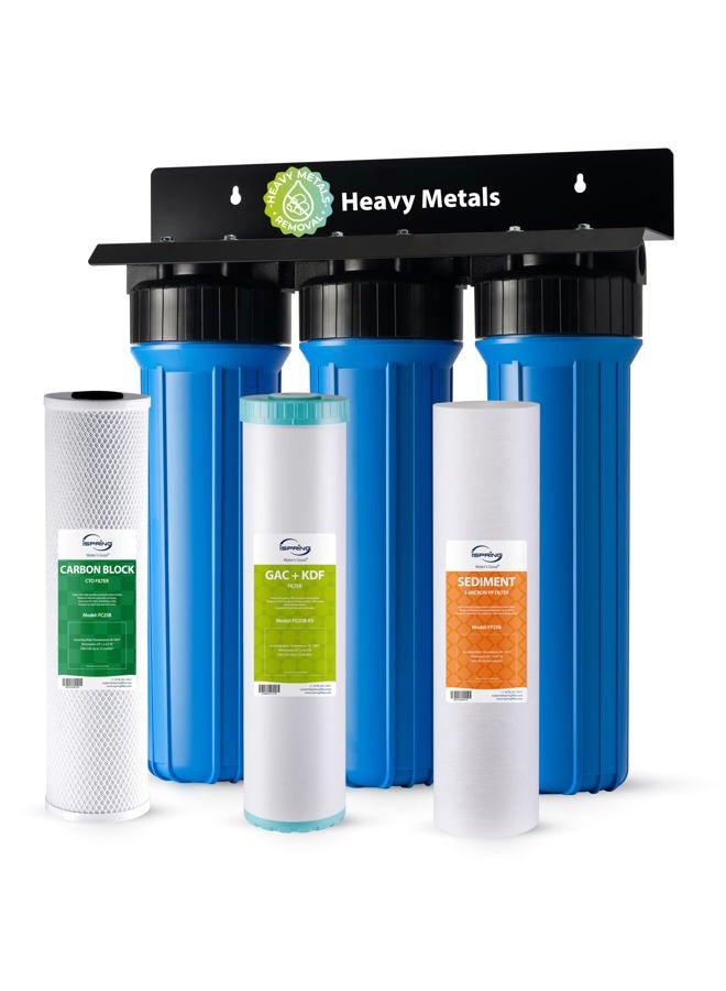 iSpring Whole House Water Filter System w/Sediment, KDF, and Carbon Water Filters, 3-Stage Whole House Water Filtration System, Heavy Metal Reducing, Model: WGB32B-KS - Image 1