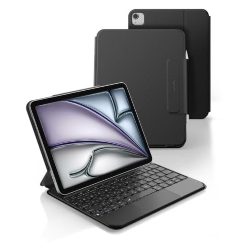 حافظة لجهاز iPad Air 11 بوصة مع لوحة مفاتيح M4/M3/M2 2026/2025/2024 وiPad Pro 11 (الجيل الرابع/الثالث/الثاني/الجيل الأول) وحافظة iPad Air الجيل الخامس/الرابع مع لوحة مفاتيح رفيعة للغاية ولوحة تتبع مغناطيسية بإضاءة خلفية، أسود - Image 1