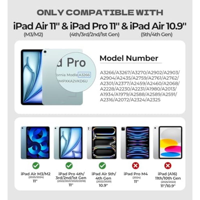 حافظة لجهاز iPad Air 11 بوصة مع لوحة مفاتيح M4/M3/M2 2026/2025/2024 وiPad Pro 11 (الجيل الرابع/الثالث/الثاني/الجيل الأول) وحافظة iPad Air الجيل الخامس/الرابع مع لوحة مفاتيح رفيعة للغاية ولوحة تتبع مغناطيسية بإضاءة خلفية، أسود - Image 2