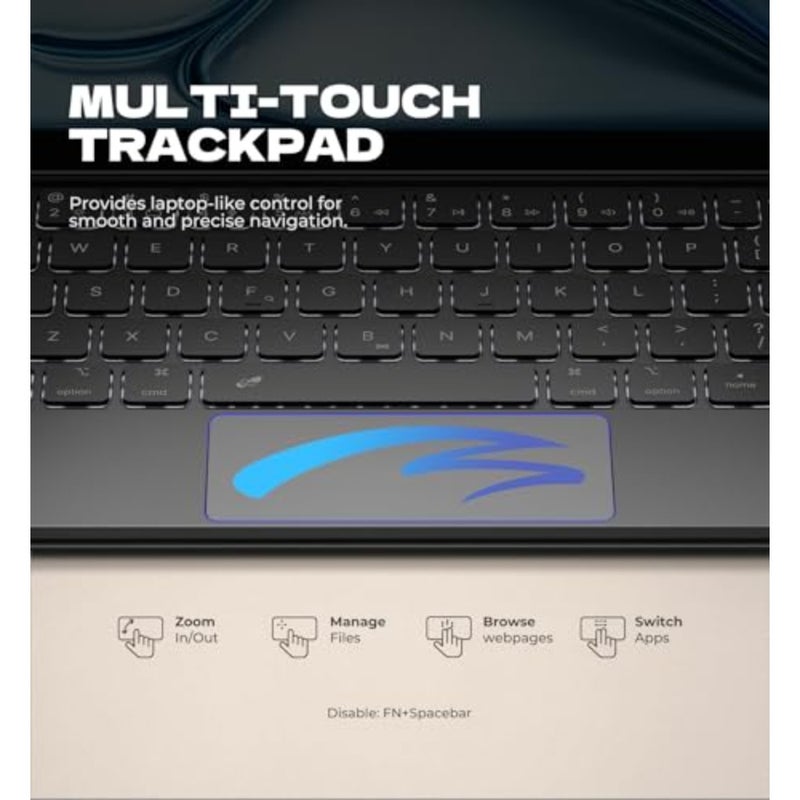 حافظة لجهاز iPad Air 11 بوصة مع لوحة مفاتيح M4/M3/M2 2026/2025/2024 وiPad Pro 11 (الجيل الرابع/الثالث/الثاني/الجيل الأول) وحافظة iPad Air الجيل الخامس/الرابع مع لوحة مفاتيح رفيعة للغاية ولوحة تتبع مغناطيسية بإضاءة خلفية، أسود - Image 5