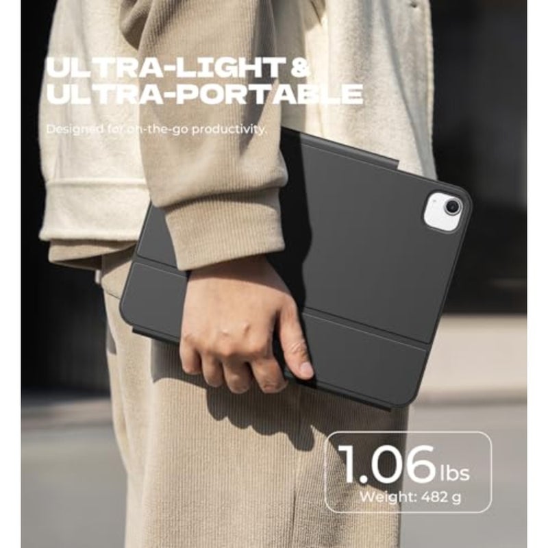 حافظة لجهاز iPad Air 11 بوصة مع لوحة مفاتيح M4/M3/M2 2026/2025/2024 وiPad Pro 11 (الجيل الرابع/الثالث/الثاني/الجيل الأول) وحافظة iPad Air الجيل الخامس/الرابع مع لوحة مفاتيح رفيعة للغاية ولوحة تتبع مغناطيسية بإضاءة خلفية، أسود - Image 4