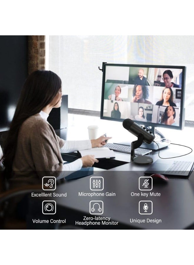جيه ماري Professional USB Podcast Microphone for PC, Laptop & Mobile – Studio-Quality Condenser Mic with Gain & Reverb Control, One-Touch Mute, Zero-Latency Monitoring, Hypercardioid Pickup, 330° Adjustable Stand, Noise Reduction, and Plug & Play Recording – Ideal for Podcasting, Streaming, Gaming, Voiceovers, Online Meetings, and Content Creation - Image 5
