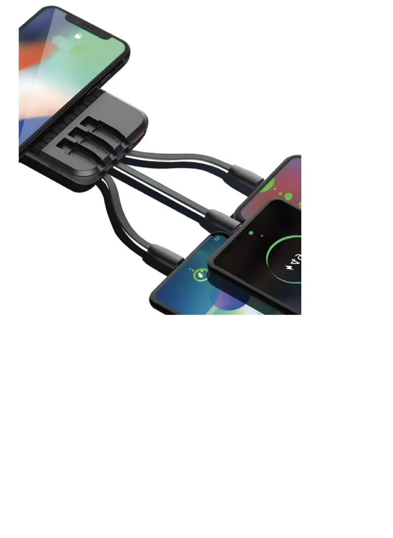 Built-in 3 cables Power Bank with suction cups and side mobile stand, type C / lightning / USB outlet and extra cable cord - 10000mAh - PB3