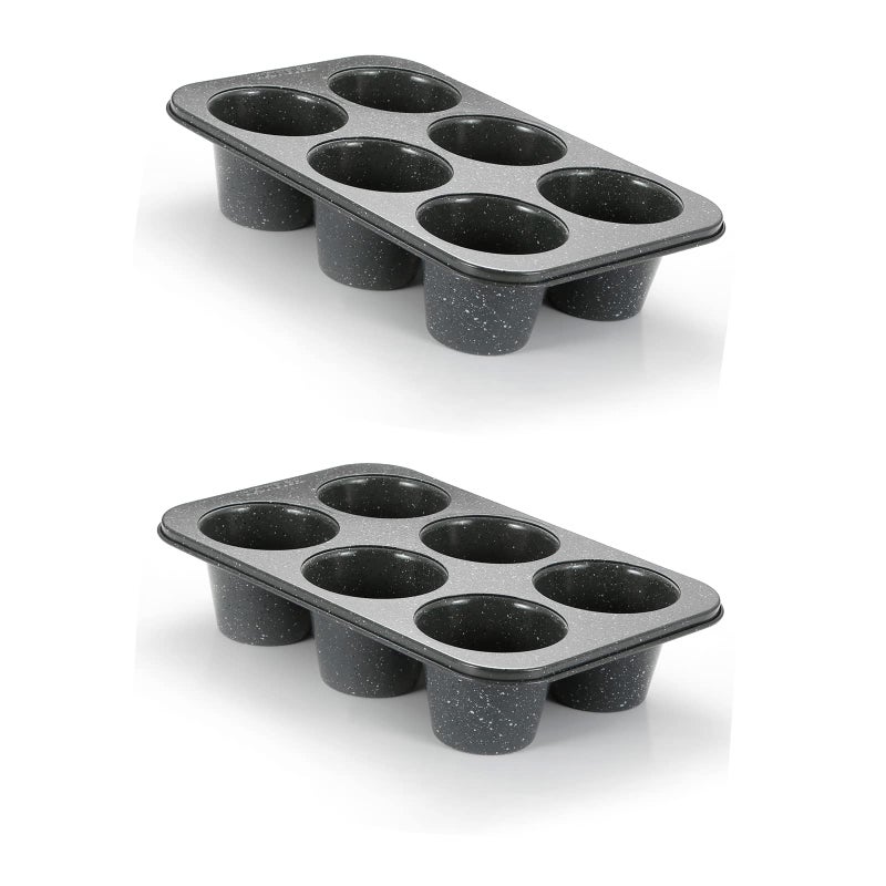 Monfish 2PCS Deep Jumbo Muffin Pan 6 Cup Carbon Steel Black Stone non Stick Coating Muffin Tin 35diax3 cup