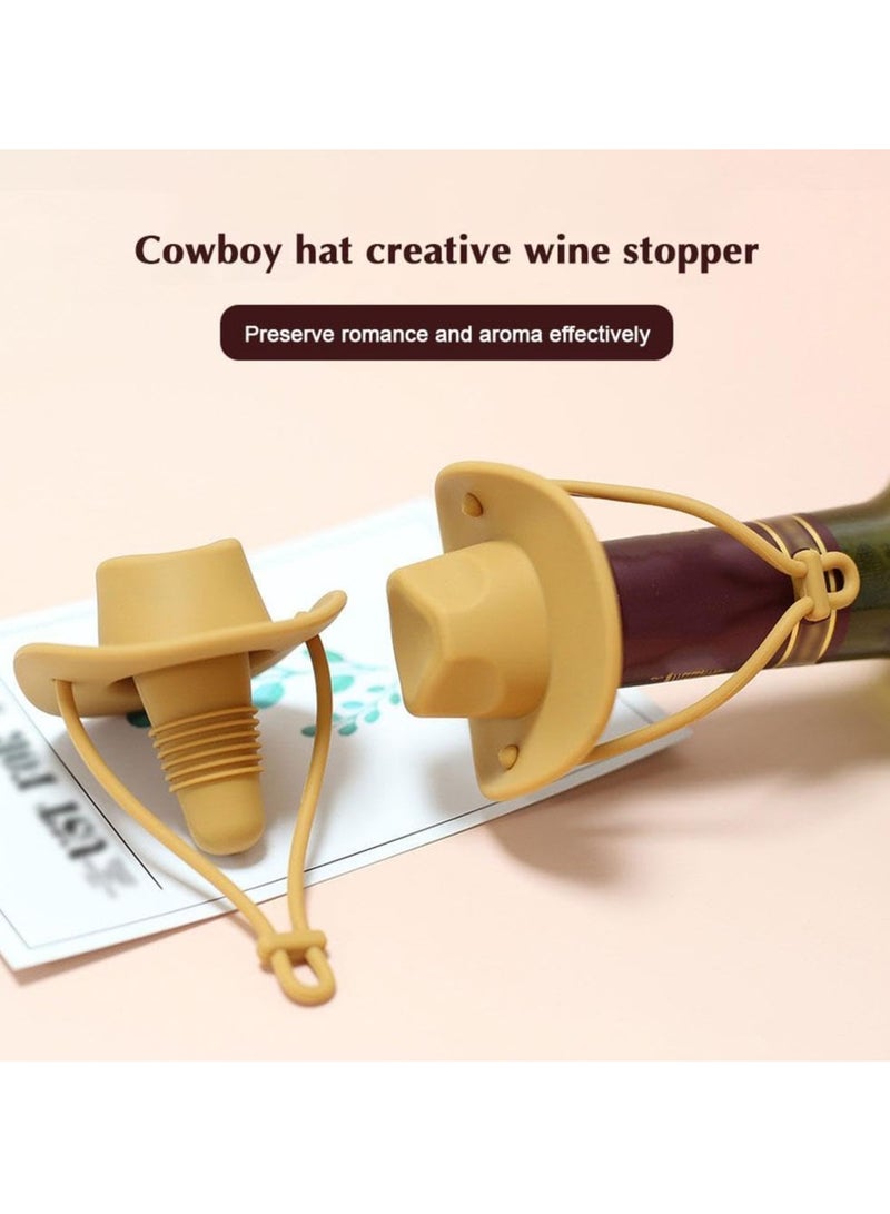 Funny And Cute Silicone Wine Stopper, Leakproof Seal Cowboy Hat Wine Bottle Stopper, Reusable Beverage Beer Champagne Wine Storage Stopper (Olive Green Cowboy Hat) - Image 2