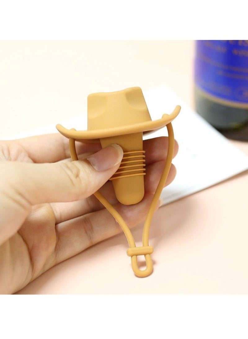 Funny And Cute Silicone Wine Stopper, Leakproof Seal Cowboy Hat Wine Bottle Stopper, Reusable Beverage Beer Champagne Wine Storage Stopper (Olive Green Cowboy Hat) - Image 3