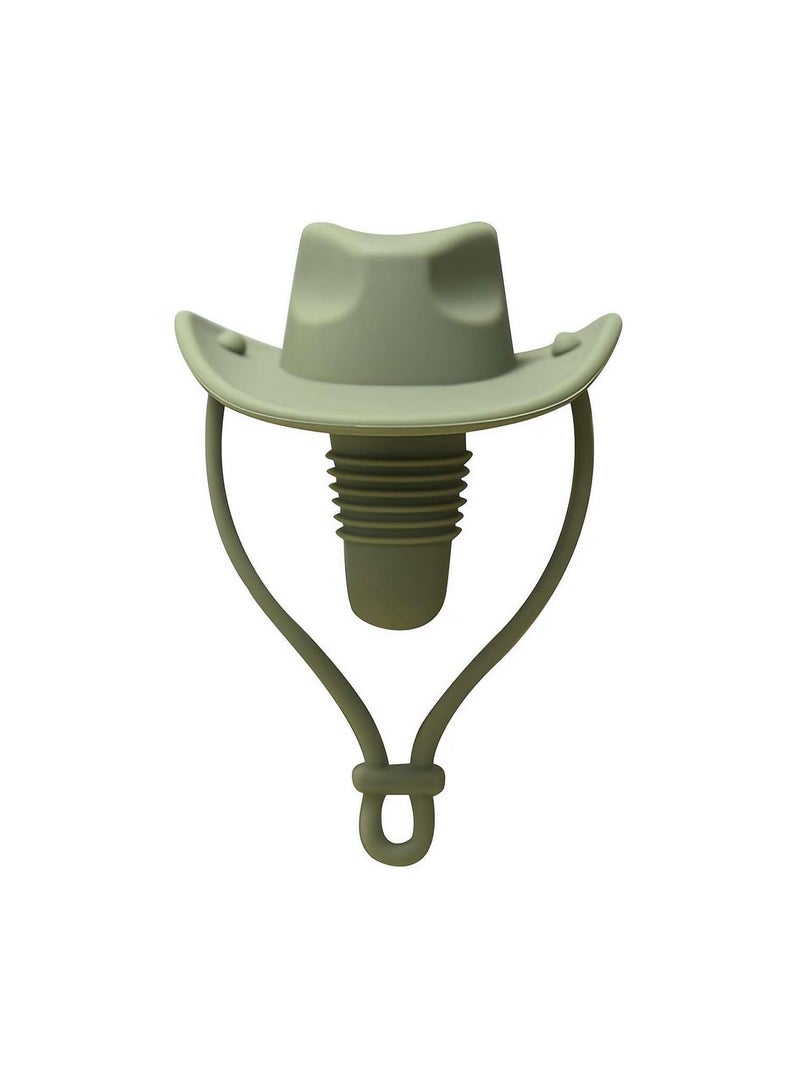 Funny And Cute Silicone Wine Stopper, Leakproof Seal Cowboy Hat Wine Bottle Stopper, Reusable Beverage Beer Champagne Wine Storage Stopper (Olive Green Cowboy Hat) - Image 1