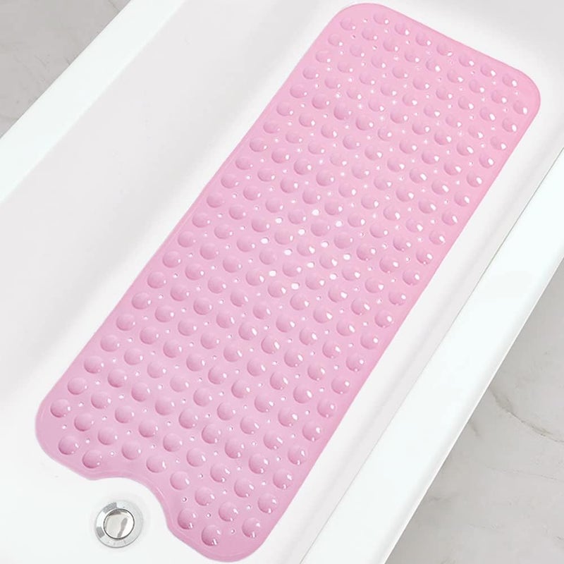 Linoows Bath Mat Shower Mat, Extra Long Non Slip Bath Mat, 39 x 16 Inches, Bath Mat with Suction Cups and Drain Holes for Bathroom, Pink - Image 1