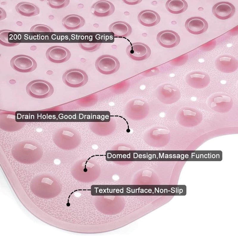 Linoows Bath Mat Shower Mat, Extra Long Non Slip Bath Mat, 39 x 16 Inches, Bath Mat with Suction Cups and Drain Holes for Bathroom, Pink - Image 3
