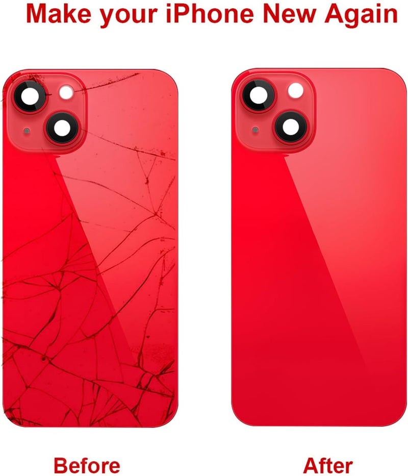 Perzework Rear Back Glass Replacement for iPhone 14 6.1-inches with + Pre-Installed Plate and Camera Frame and Lens + Reparing Tool Kit (Red) - Image 5