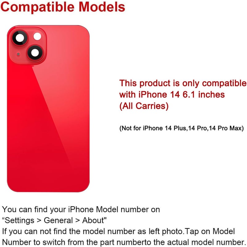 Perzework Rear Back Glass Replacement for iPhone 14 6.1-inches with + Pre-Installed Plate and Camera Frame and Lens + Reparing Tool Kit (Red) - Image 2