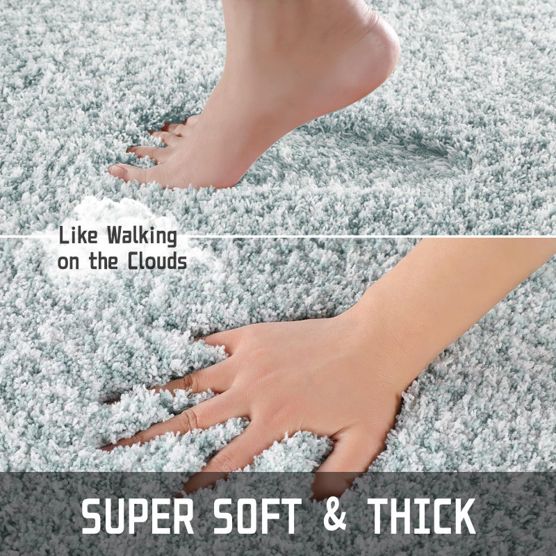 Yimobra Fluffy Bathroom Rugs Sets 2 Piece  Shaggy Toilet Rug U Shaped  Ultra Soft Non Slip Bath Mat  Plush Shower Rug  Water Absorbent  Machine Washable  24x17+24x20 Inches  Sky Light Blue & White - Image 2