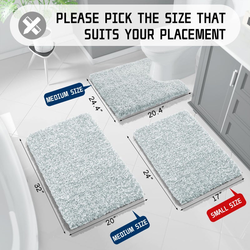 Yimobra Fluffy Bathroom Rugs Sets 2 Piece  Shaggy Toilet Rug U Shaped  Ultra Soft Non Slip Bath Mat  Plush Shower Rug  Water Absorbent  Machine Washable  24x17+24x20 Inches  Sky Light Blue & White - Image 1