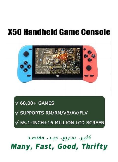 5.1 Inch X50 Handheld Video Game Console, Handheld Game Player, Preloaded 6800 Classic Retro Video Games, Support Players and TV Connection, Gift for Children and Adults