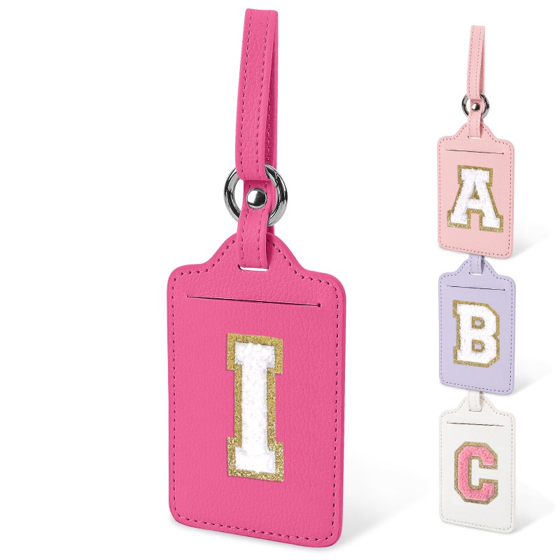 Iqimott Initial Letter Luggage Tags for Suitcases Monogrammed Suitcase Luggage Identifier Name Tag PU Leather TSA Approved Luggage TagsBag Tags for Men Women Kids Luggage HandbagsRoseredWhite I - Image 3