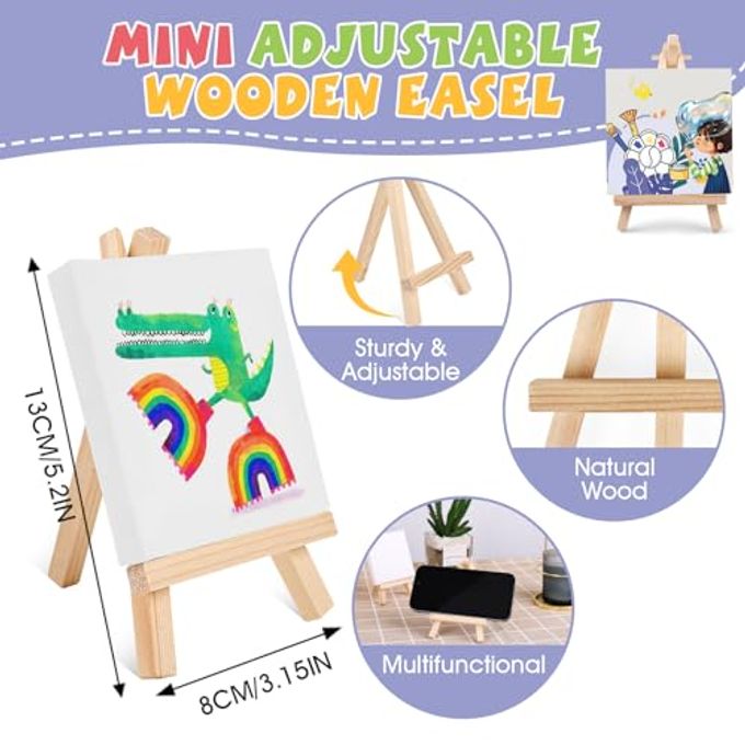ESRICH 6 Set Mini Acrylic Paint Kit,Minis Stretched Canvas with Easel,Acrylic Paint Strips,Paint Palettes,Painting Brushes, Mini Canvas and Easel Set for Kids Artists Beginner,Gift - Image 3