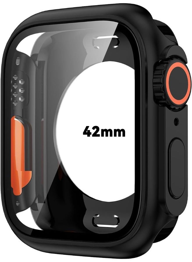 Compatible with Apple Watch Series 10 (2024) 42mm Hard Case with Tempered Glass Screen Protector, [Looks Like iWatch Ultra] Unique Design Hard PC Waterproof Case Cover, Bumper Full Coverage Accessories for iWatch 10 42mm, Black - Image 1