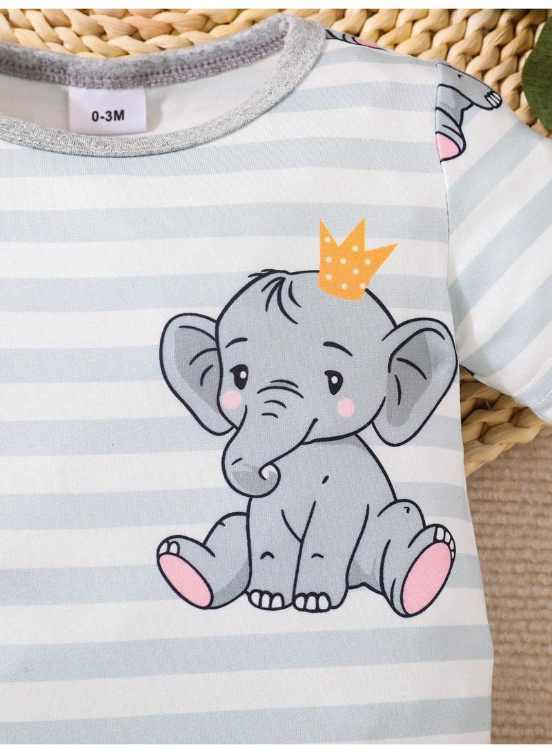 Kisunya Baby Romper - Casual Cute Elephant Print Romper, Soft Cotton One-Piece Bodysuit, Comfortable and Breathable. - Image 5