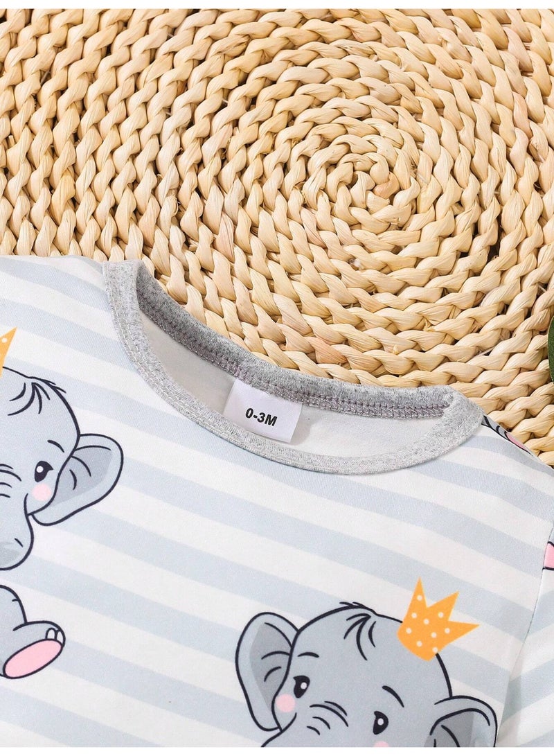 Kisunya Baby Romper - Casual Cute Elephant Print Romper, Soft Cotton One-Piece Bodysuit, Comfortable and Breathable. - Image 4