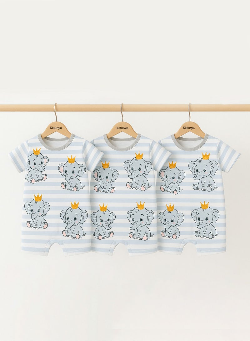 Kisunya Baby Romper - Casual Cute Elephant Print Romper, Soft Cotton One-Piece Bodysuit, Comfortable and Breathable. - Image 2