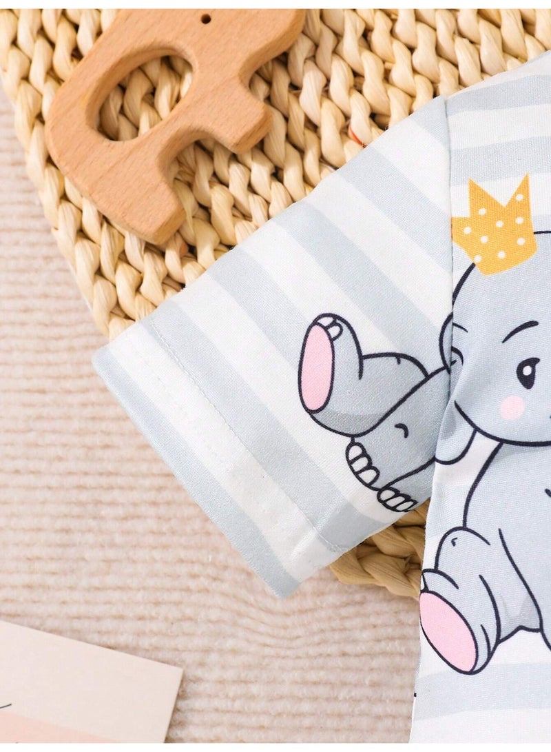 Kisunya Baby Romper - Casual Cute Elephant Print Romper, Soft Cotton One-Piece Bodysuit, Comfortable and Breathable. - Image 3