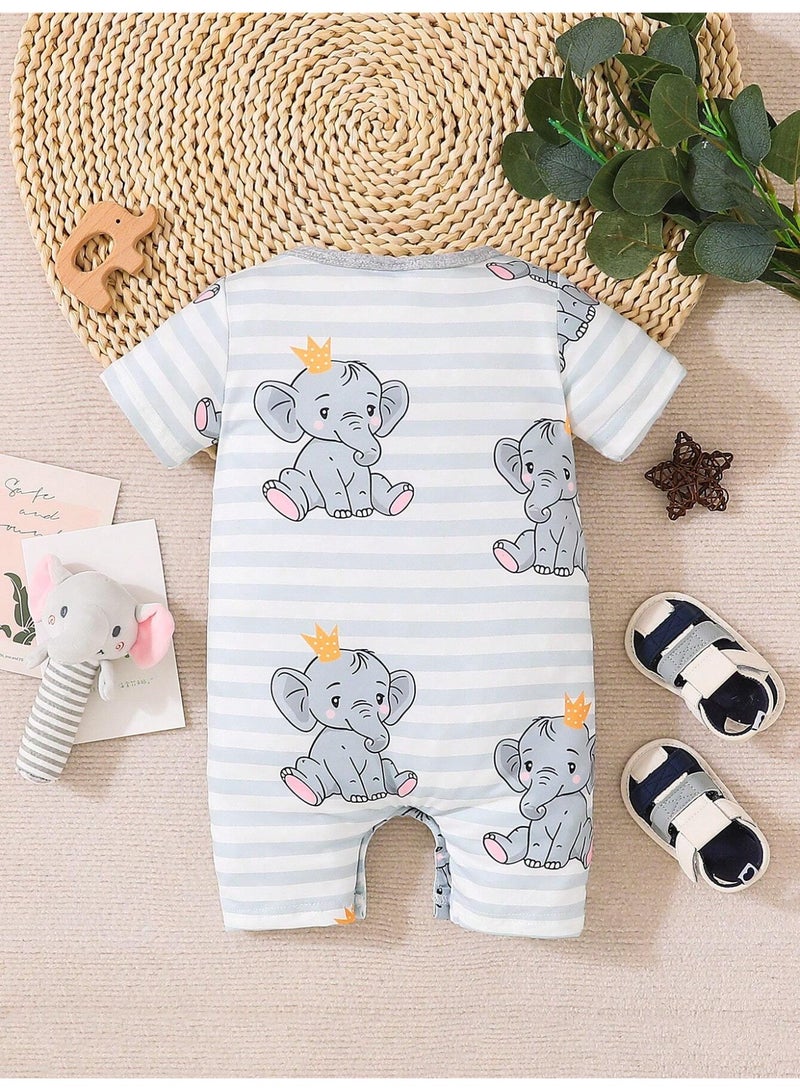 Kisunya Baby Romper - Casual Cute Elephant Print Romper, Soft Cotton One-Piece Bodysuit, Comfortable and Breathable. - Image 1