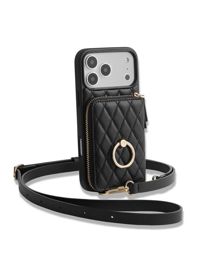 ZVE for iPhone 17 Pro Max Wallet Case for Women, Crossbody Purse with Wrist Strap Ring Holder Flip Cover 6.9 Inch-Black - Image 1