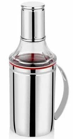 Aquasleri Oil Dispenser 1 Litre Oil Container 1000 ML Oil Bottle Oil Jar Steel Oil Dispenser Set of 1 Silver with Handle