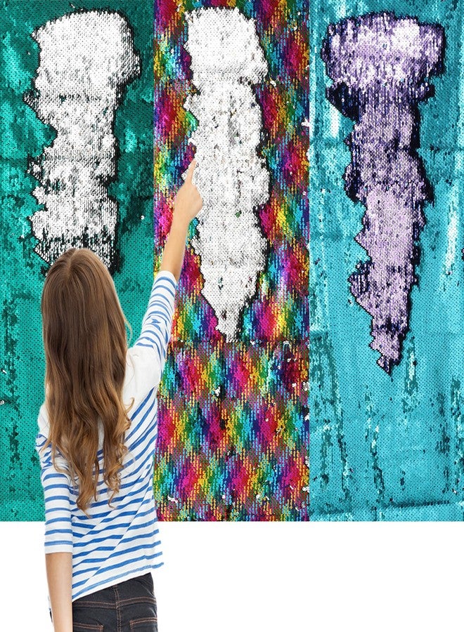 FYSUIMU 3Pcs Sensory Wall Sequin Flip Fabric 40 x 13 Inch Graffiti Reversible Sparkly Sequin Fabric Wall Panel Room Decoration for Autism Classroom Playroom Bedroom - Image 1